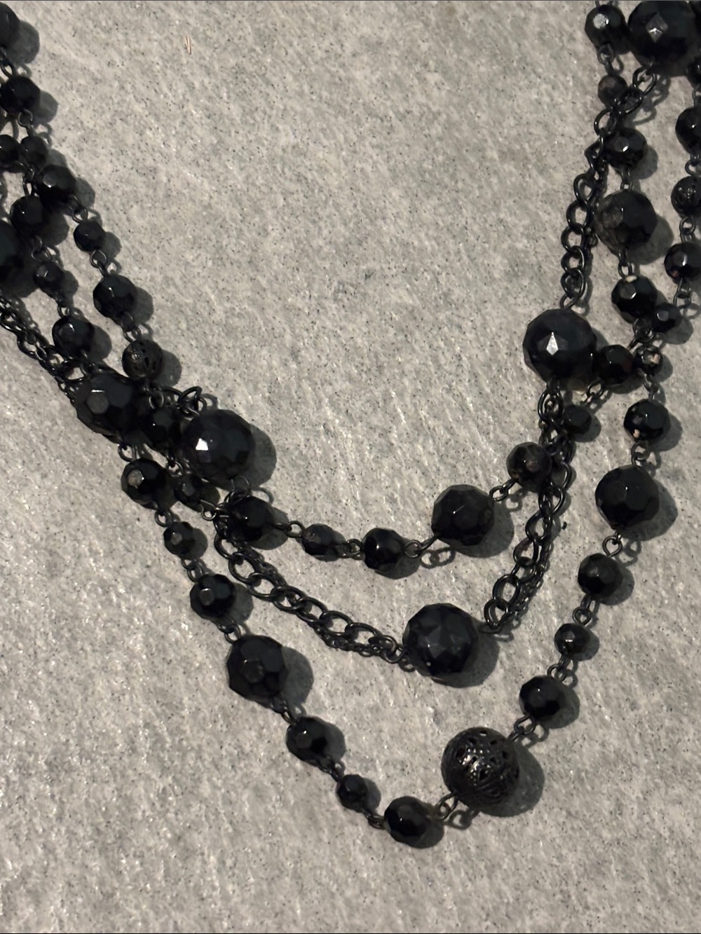 Vintage Black Multi-Strand Statement Necklace Women Jewelry 29-38” Adjustable